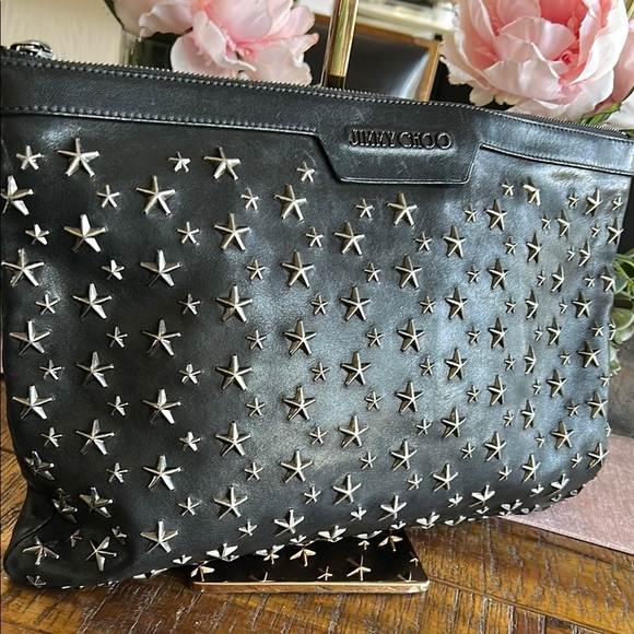 Jimmy Choo Black Star-Studded Large Leather Clutch Women's Bag - Picture 2 of 12